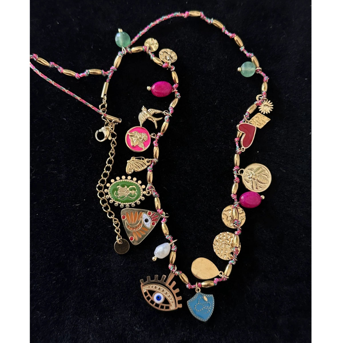 Just Lil Things Boho Evil Eye Charm Necklace – Multicolor Beaded with Enamel & Symbolic Pendants  Design jltn1596