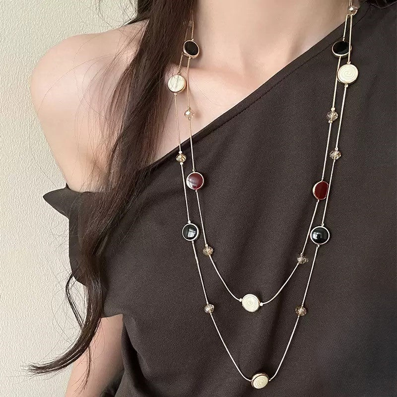 Just Lil Things Boho Charm Layered Necklace – Dual-Strand Beaded Design with Multicolor Disc Accents  jltn1601