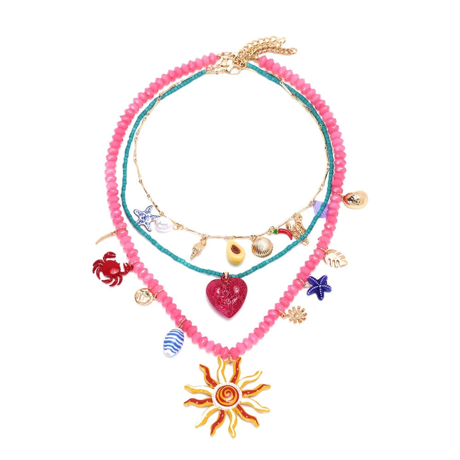 Just Lil Things Sun-Kissed Sea Charms Layered Necklace –Boho Beach Motif & Beaded Design jltn1610