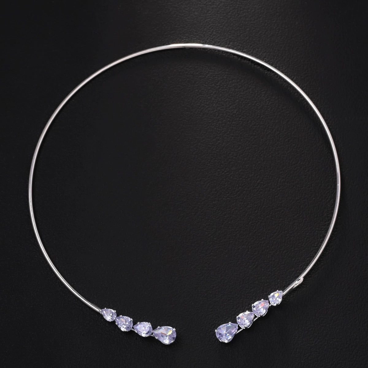 Just Lil Things Minimalist Open Choker Necklace with Graduated Teardrop & Round Crystals jltn1611