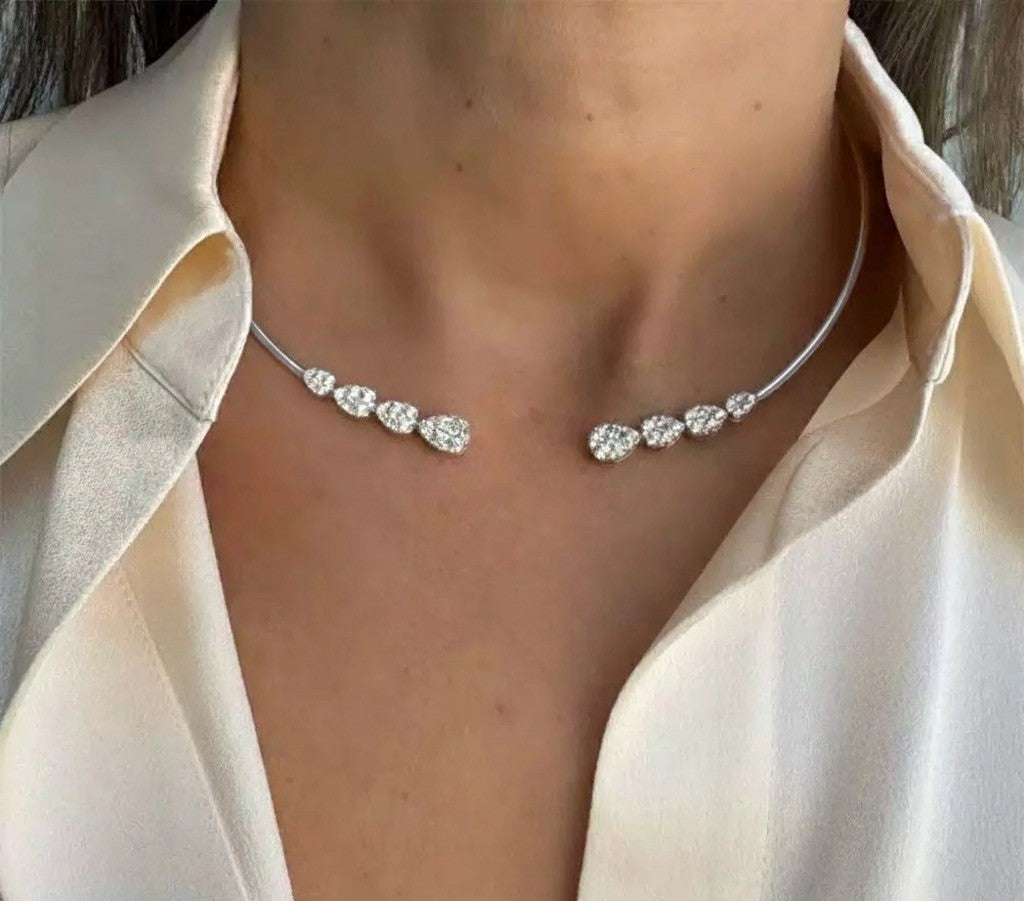 Just Lil Things Minimalist Open Choker Necklace with Graduated Teardrop & Round Crystals jltn1611