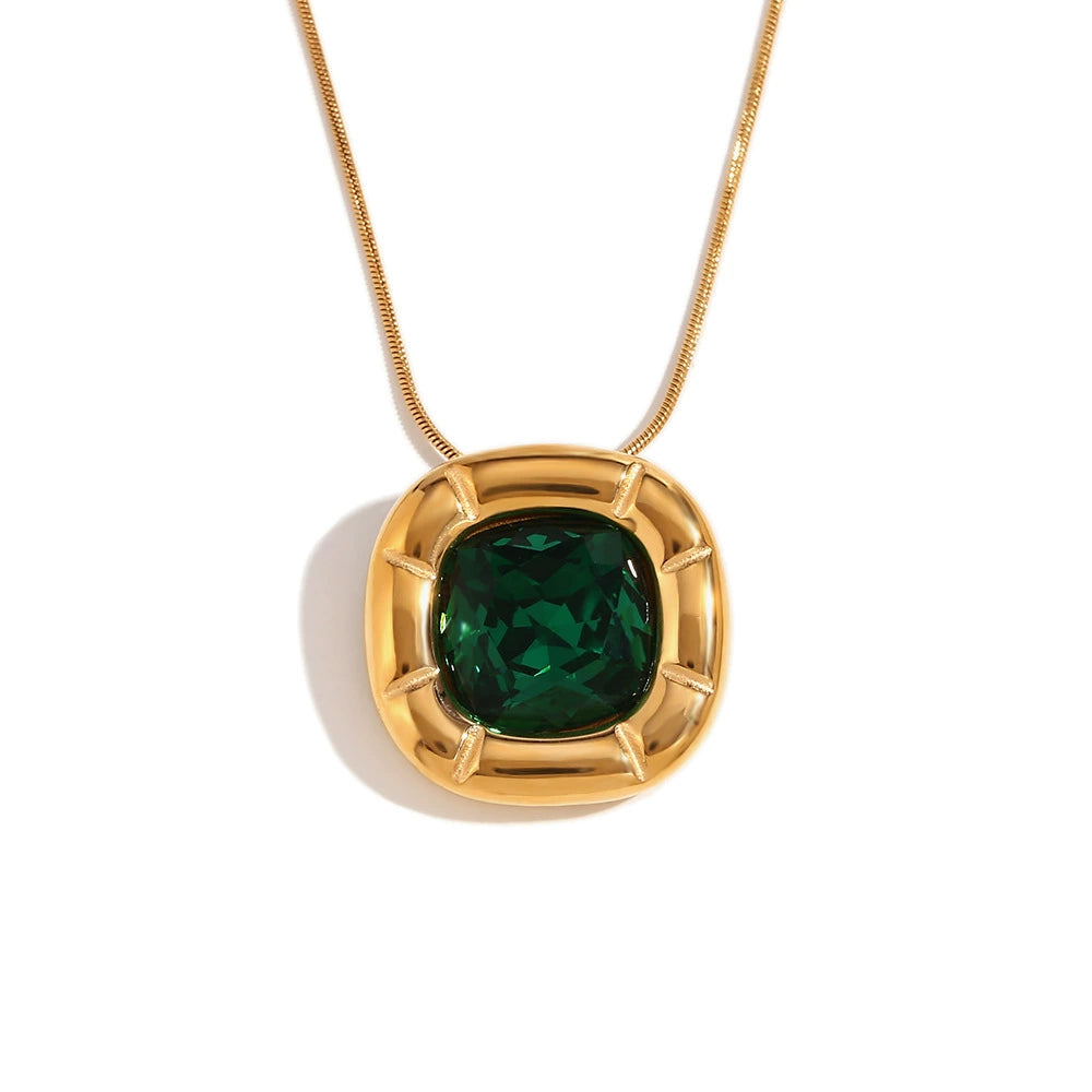 Just Lil Things Gold-Toned Pendant Necklace with Cushion-Cut Emerald Green Stone jltn1612