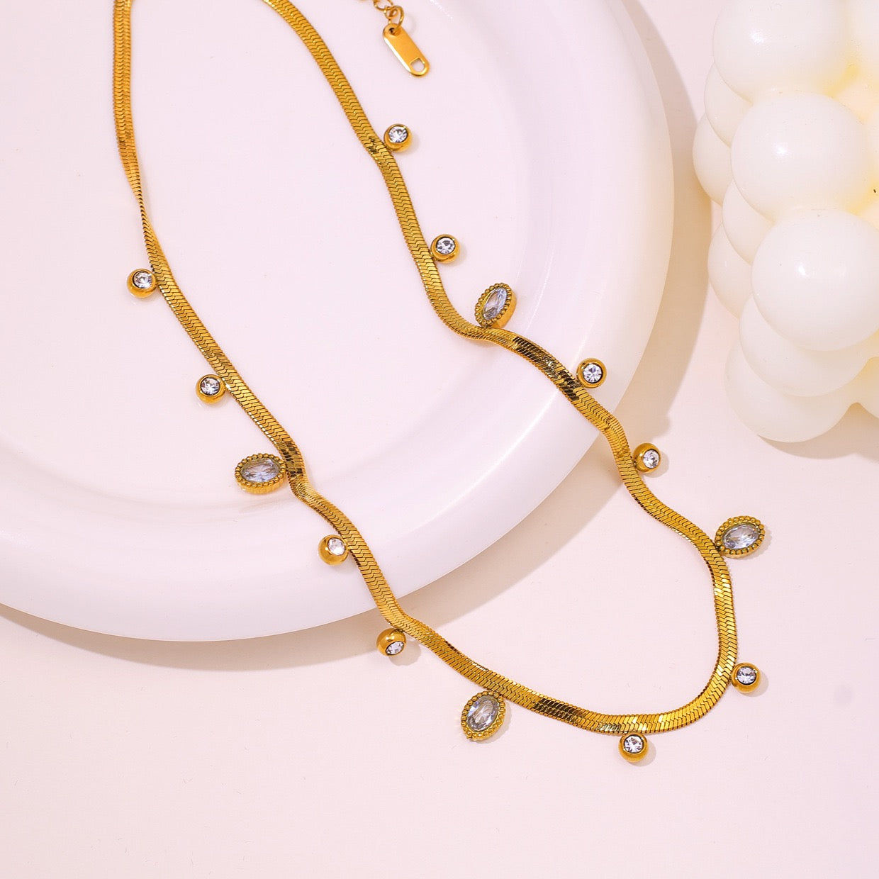 Just Lil Things Gold-Toned Snake Chain Necklace with Round & Oval Crystal Charms jltn1614