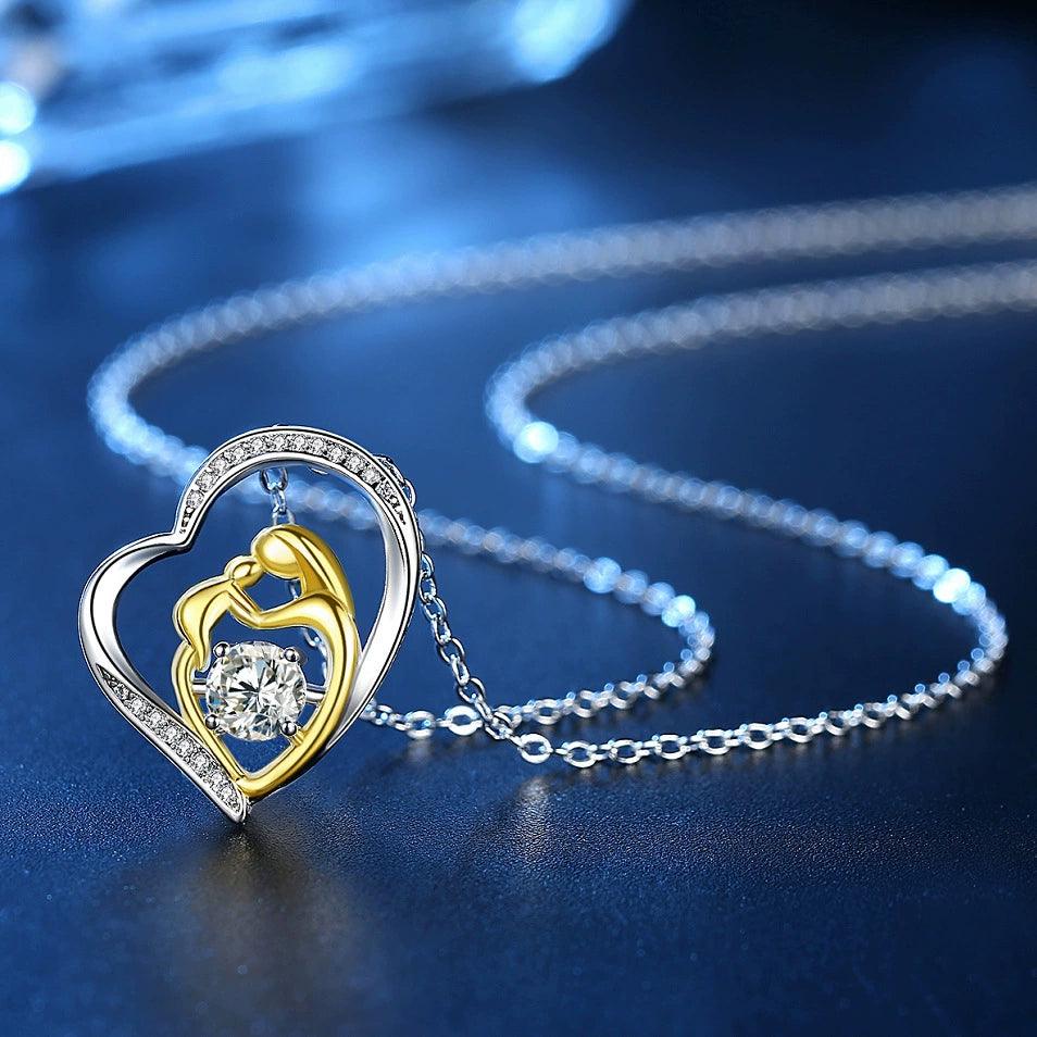 Just Lil Things Mother & Child Heart Pendant Necklace with Diamond Accent – Gold & Silver Dual-Tone Design jltn1621