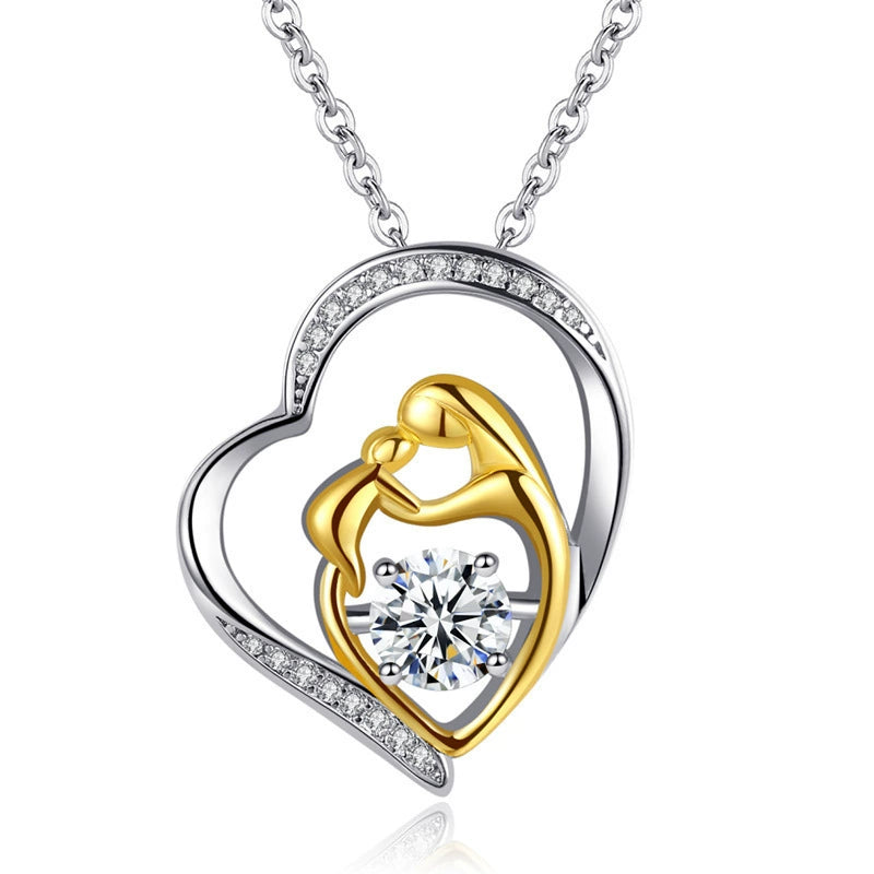Just Lil Things Mother & Child Heart Pendant Necklace with Diamond Accent – Gold & Silver Dual-Tone Design jltn1621