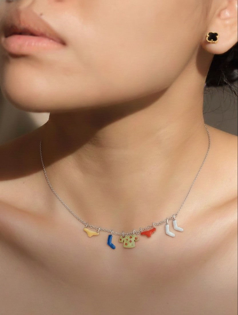 Just Lil Things Playful Charm Necklace – Mini Clothesline Design jltn1622