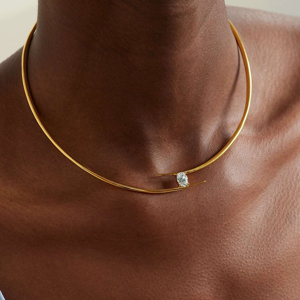 Just Lil Things Minimalist Choker with Arrow Design and Crystal Accent jltn1624