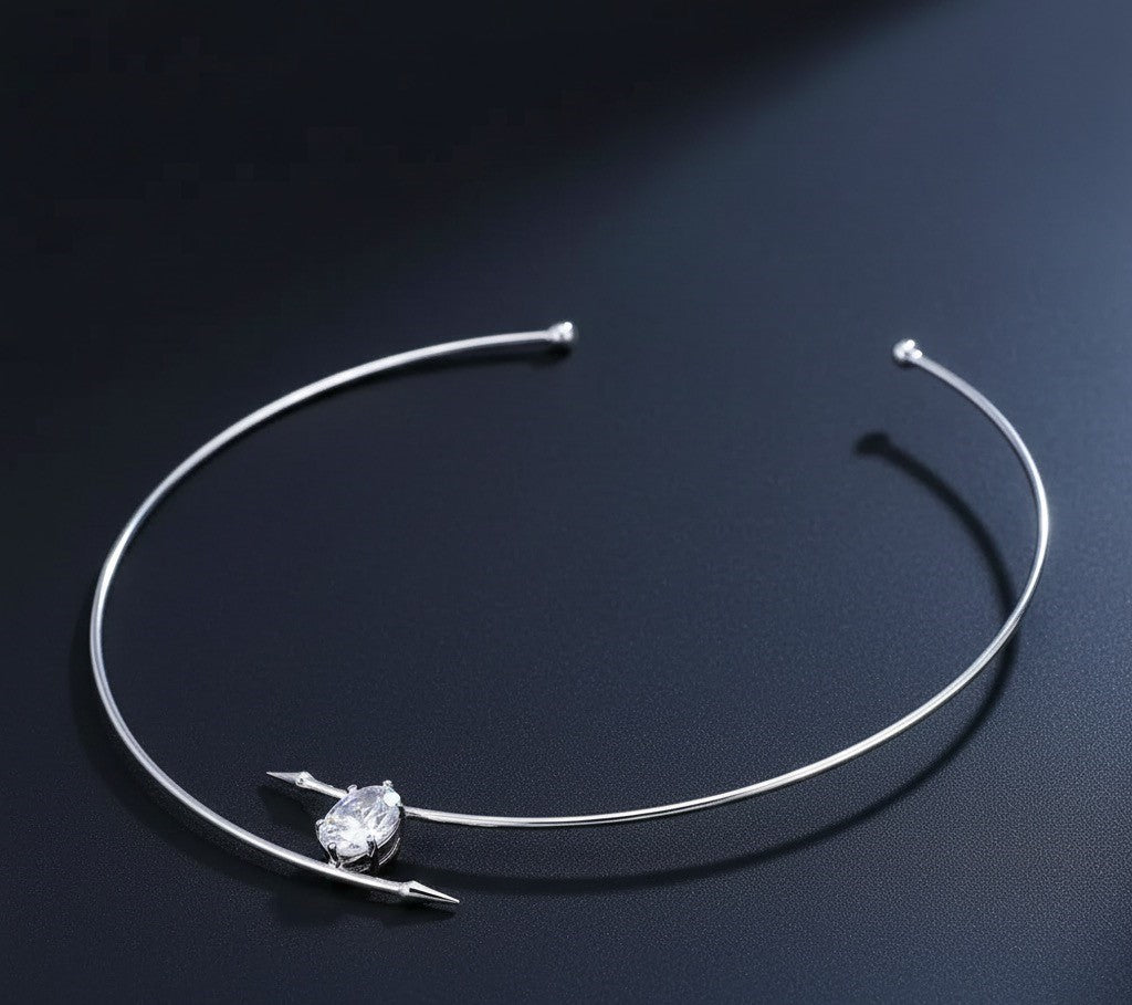 Just Lil Things Minimalist Choker with Arrow Design and Crystal Accent jltn1627