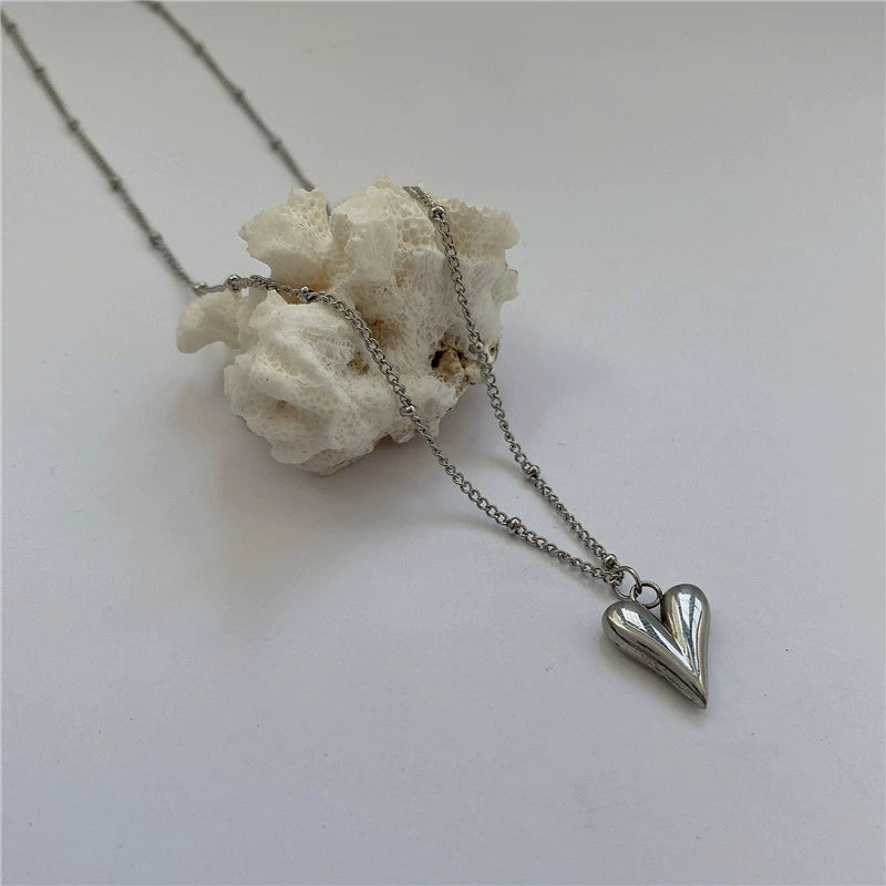 Just Lil Things Minimal Silver Heart Pendant Necklace on Delicate Chain jltn1629