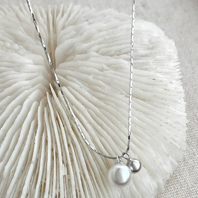 Just Lil Things Elegant Silver Chain Necklace with Double Pearl Charm Pendant jltn1630