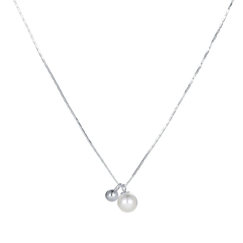 Just Lil Things Elegant Silver Chain Necklace with Double Pearl Charm Pendant jltn1630