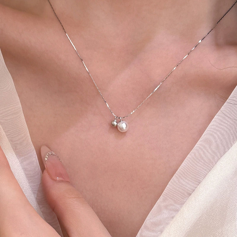 Just Lil Things Elegant Silver Chain Necklace with Double Pearl Charm Pendant jltn1630