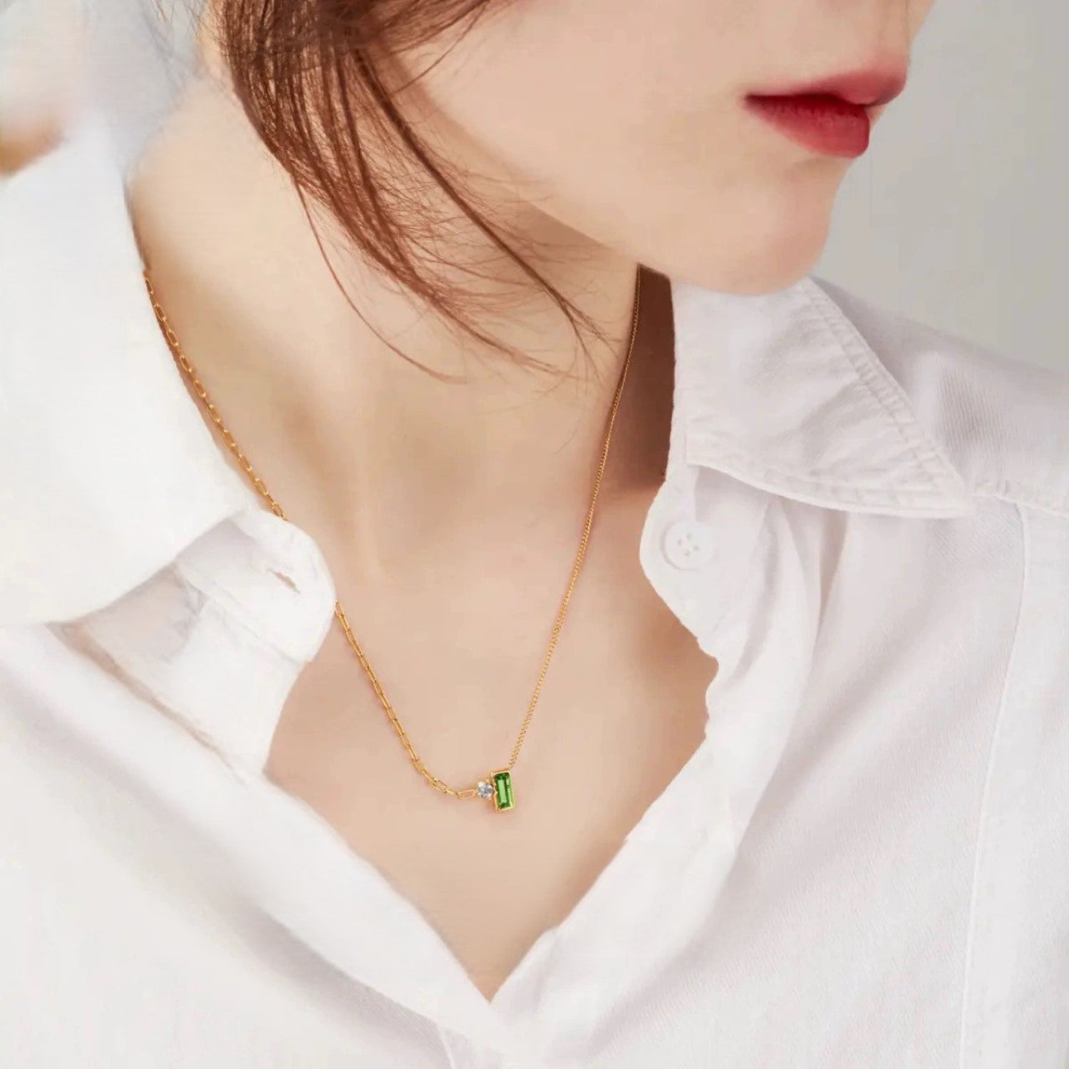 Just Lil Things Emerald Baguette Pendant Necklace with Solitaire Accent jltn1631