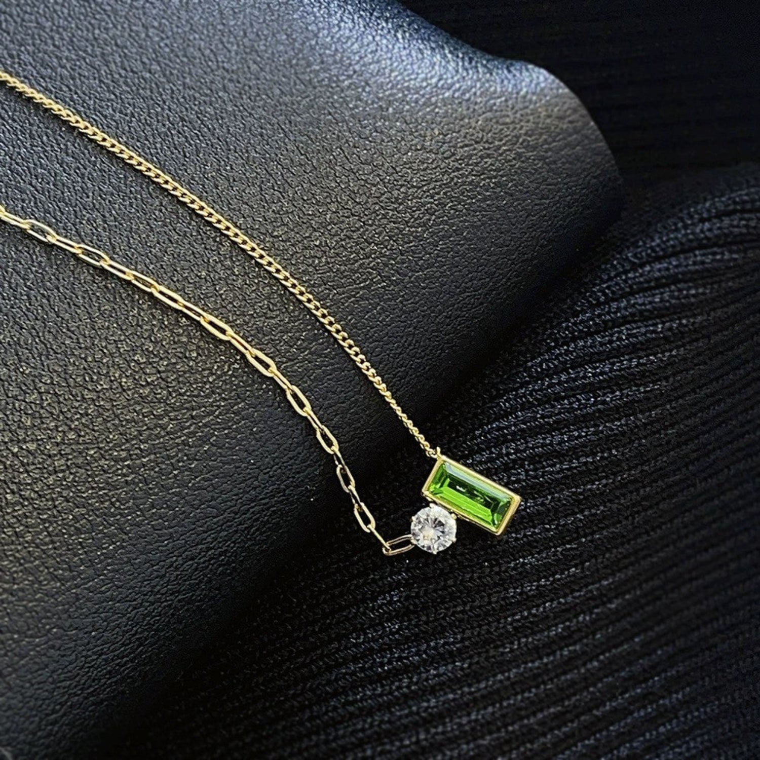 Just Lil Things Emerald Baguette Pendant Necklace with Solitaire Accent jltn1631