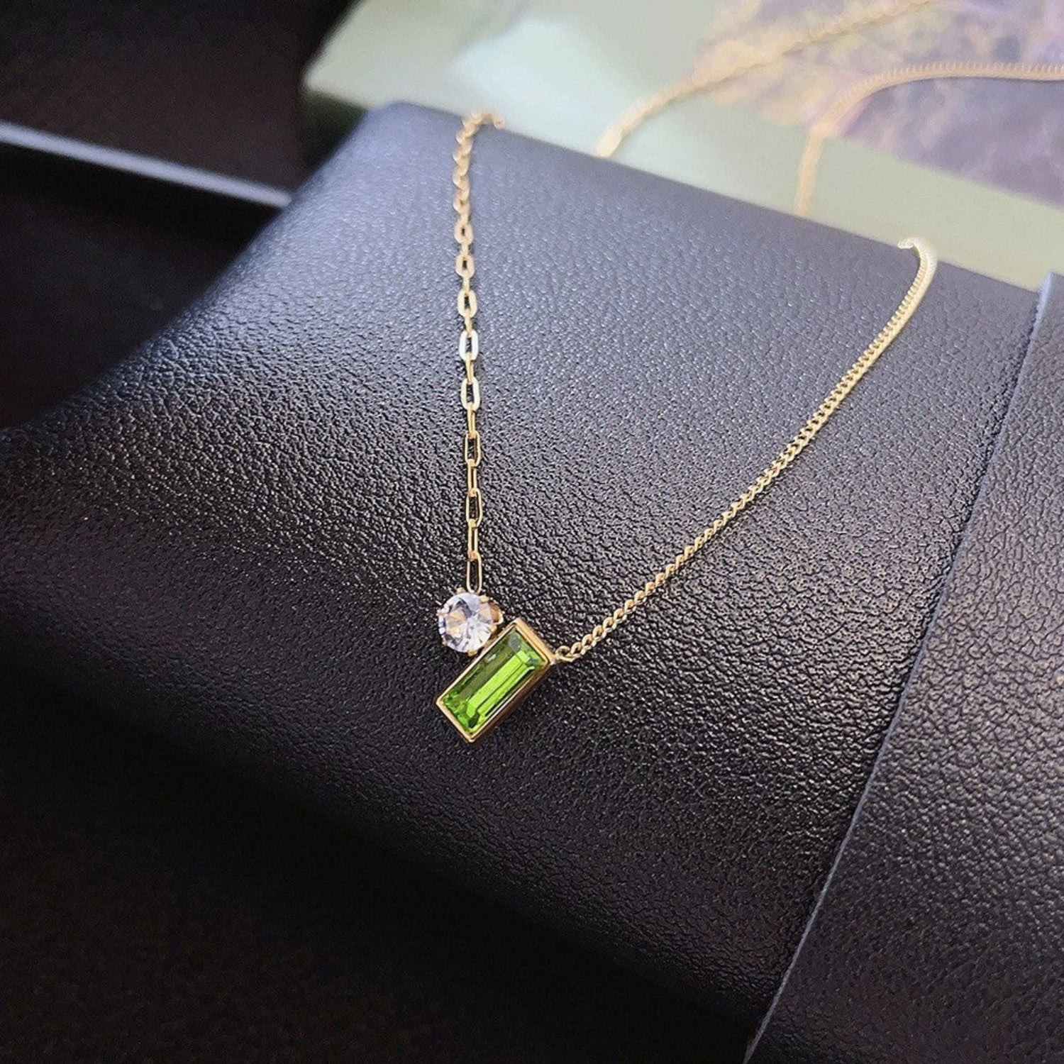 Just Lil Things Emerald Baguette Pendant Necklace with Solitaire Accent jltn1631