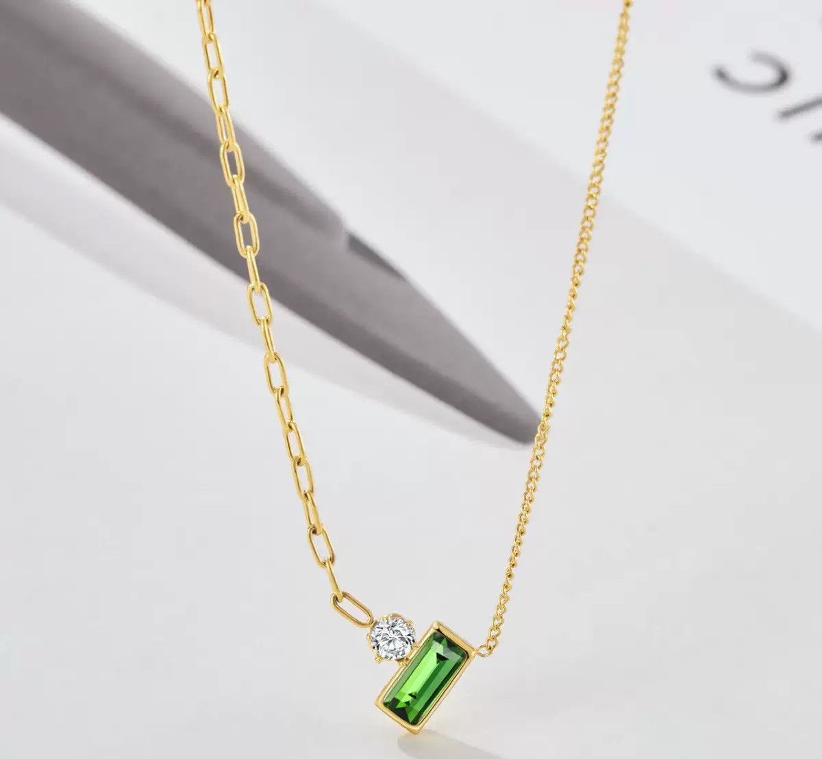 Just Lil Things Emerald Baguette Pendant Necklace with Solitaire Accent jltn1631