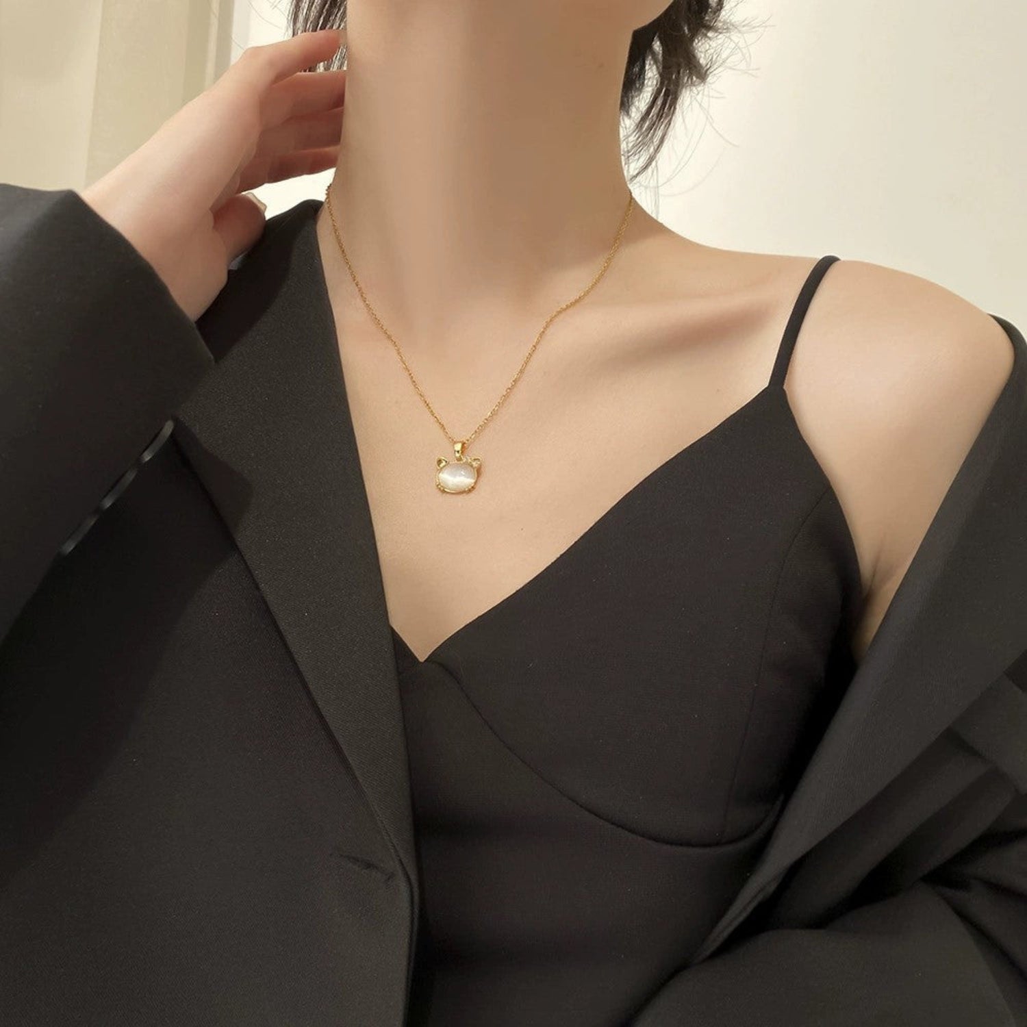 Just Lil Things Cat Ear Moonstone Pendant Necklace with Crystal Bow jltn1632