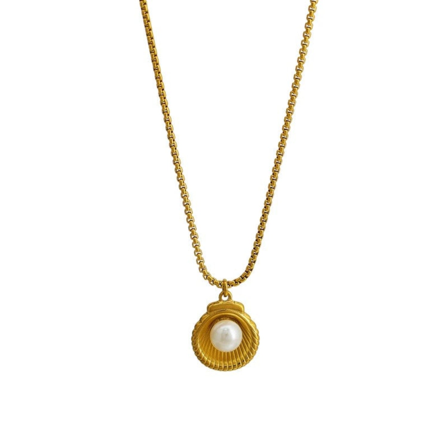 Just Lil Things Golden Seashell Pearl Pendant Necklace jltn1661