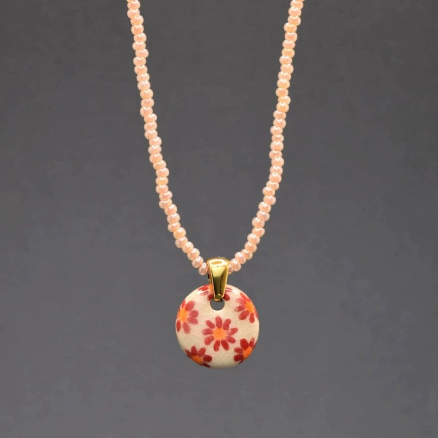 Just Lil Things Peach Blossom Beaded Pendant Necklace jltn1664