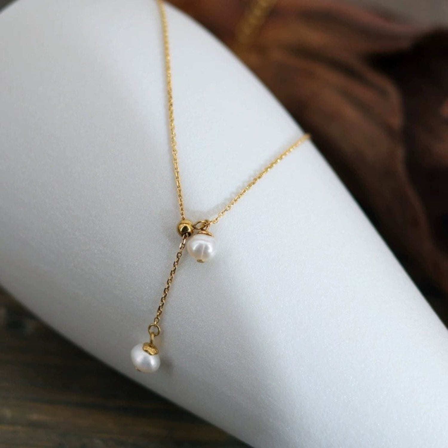 Just Lil Things Elegant Twin Pearl Drop Chain Necklace jltn1670