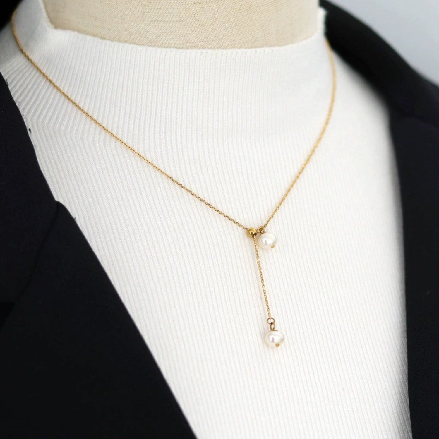 Just Lil Things Elegant Twin Pearl Drop Chain Necklace jltn1670