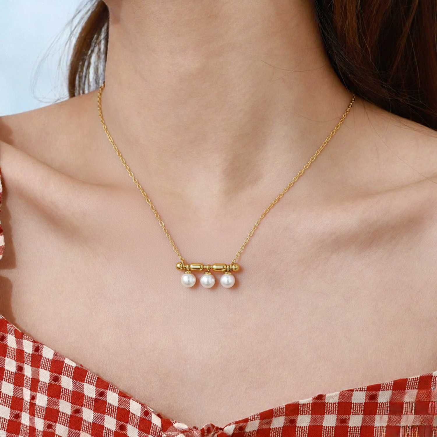 Just Lil Things Triple Pearl Drop Necklace jltn1673