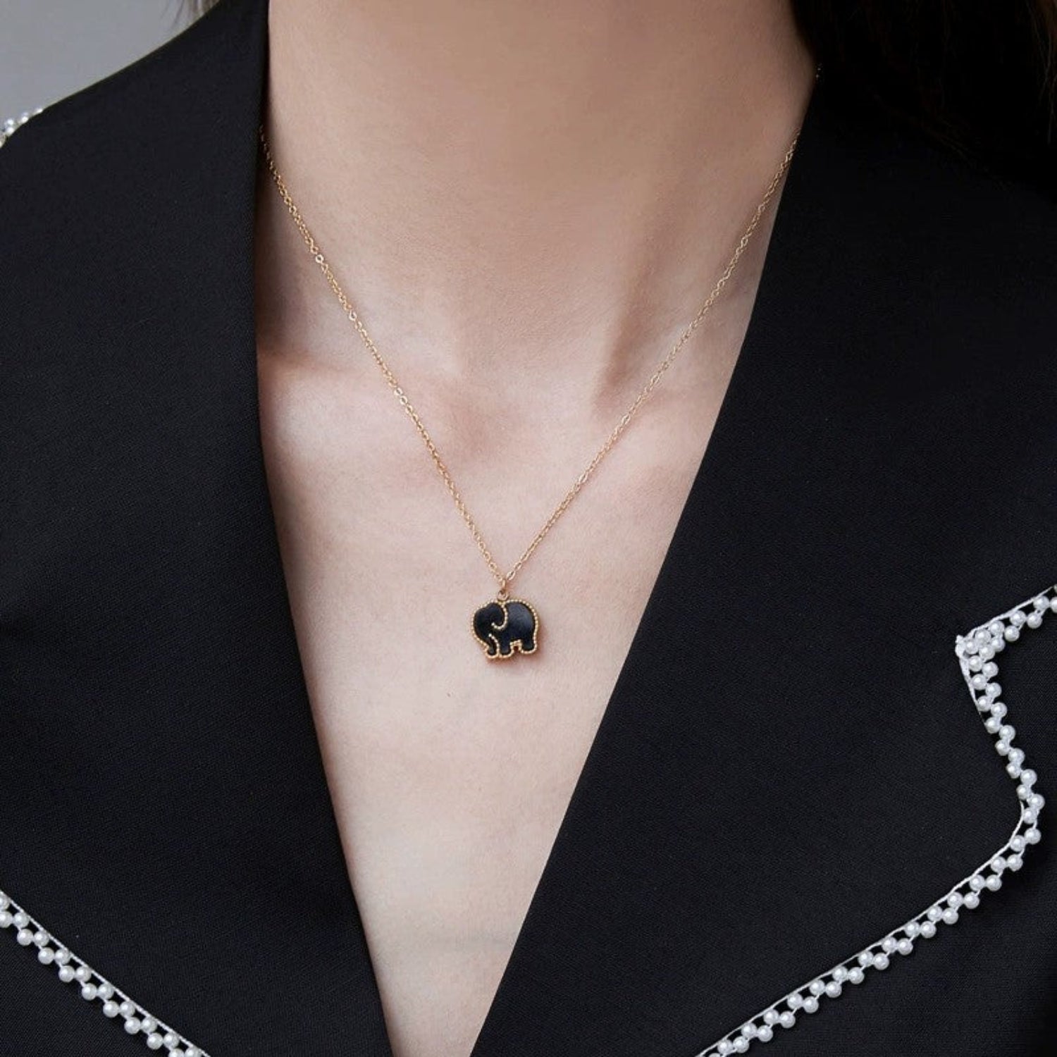 Just Lil Things Black Elephant Charm Necklace jltn1674