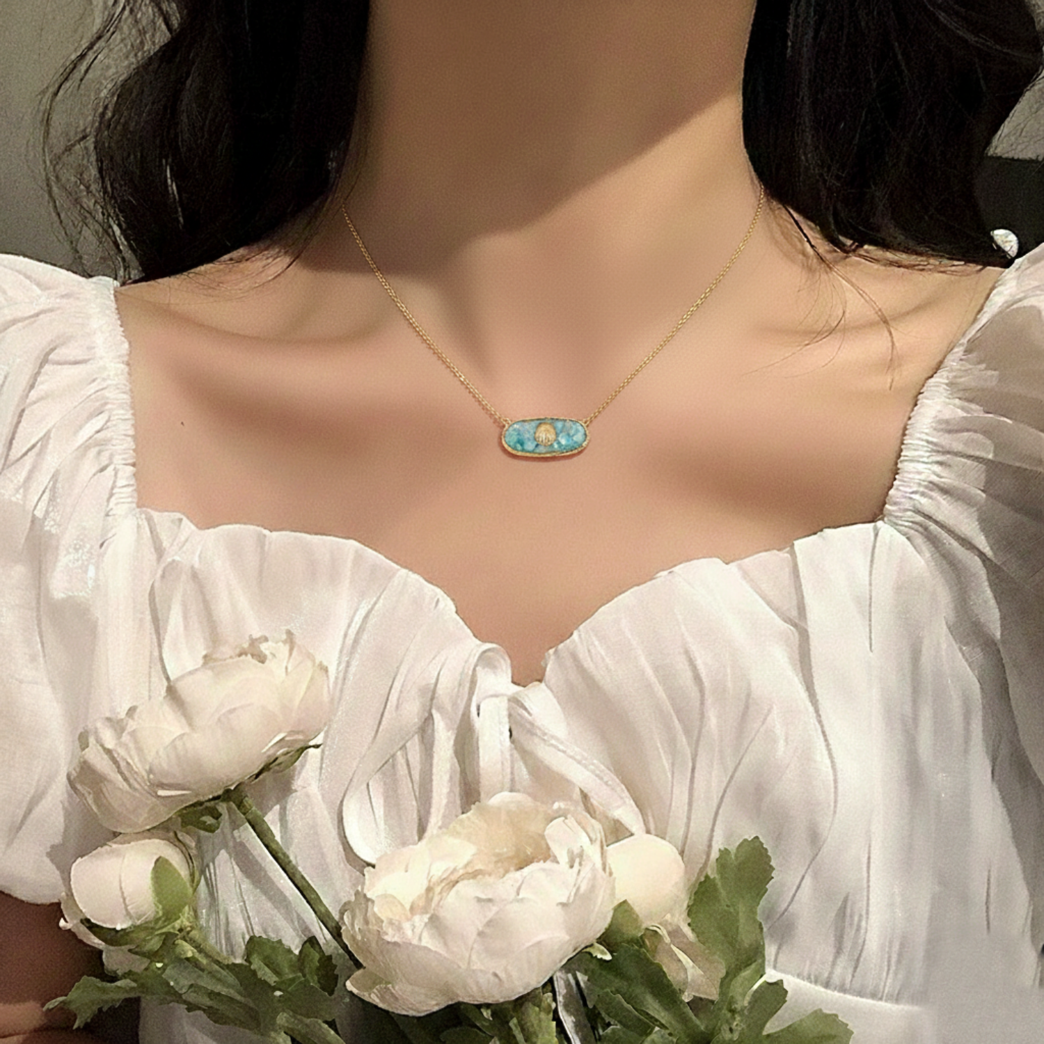 Just Lil Things Ocean Shell Stone Necklace jltn1675