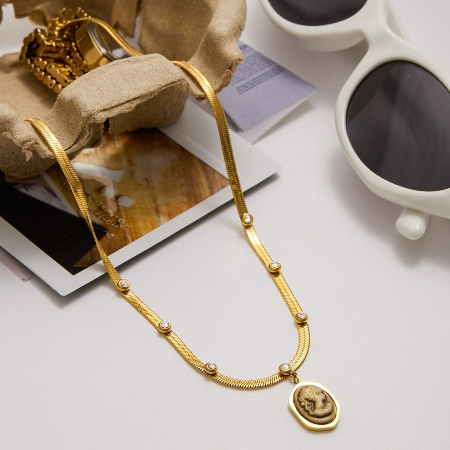 Just Lil Things Vintage Cameo Medallion Necklace jltn1677