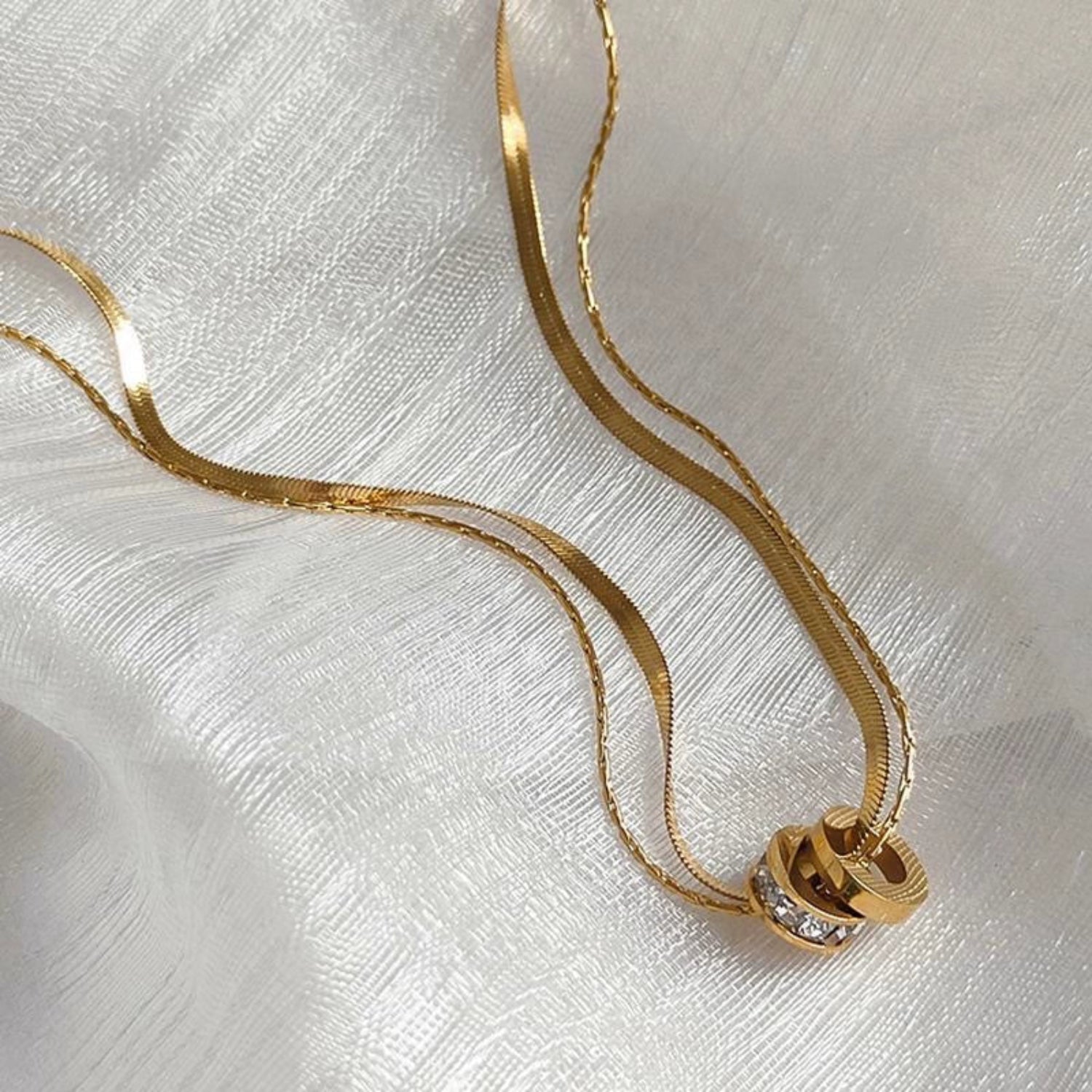 Dual-Layer Ring Pendant Necklace JLTN1694