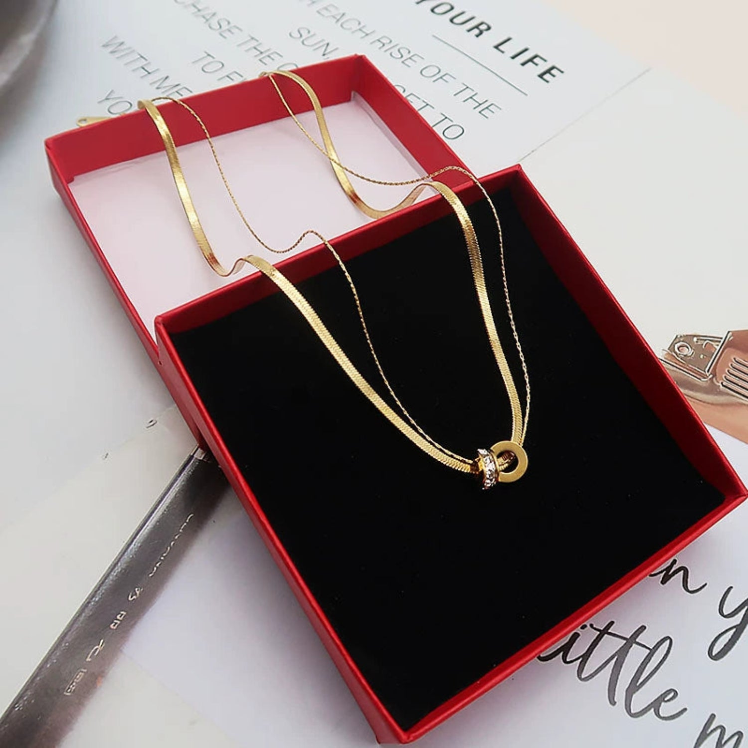 Dual-Layer Ring Pendant Necklace JLTN1694