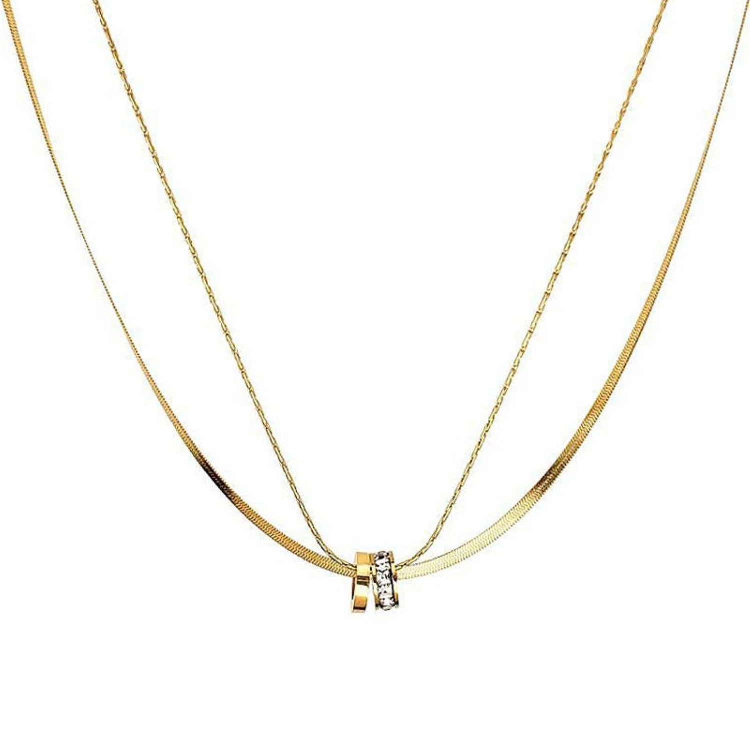 Dual-Layer Ring Pendant Necklace JLTN1694