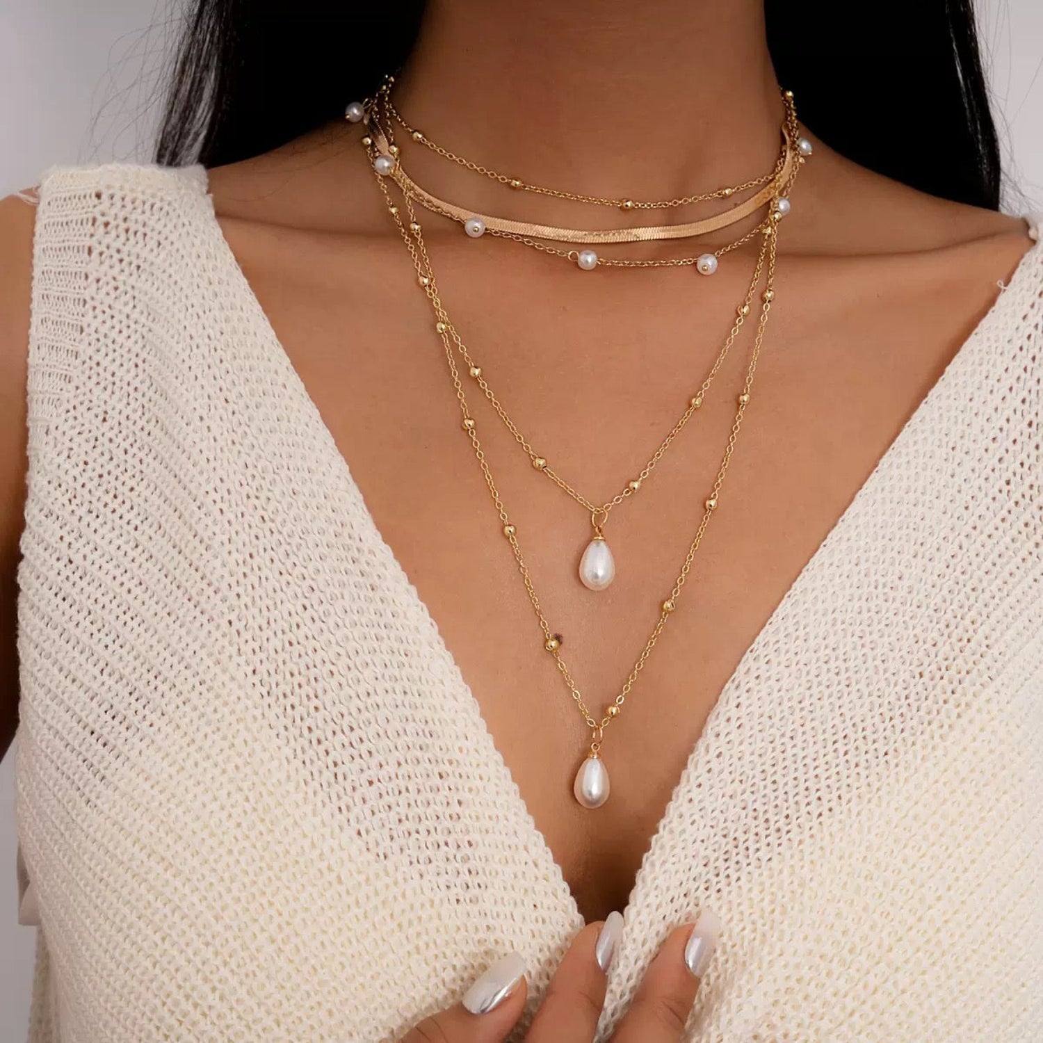 Layered Pearl Drop Necklace JLTN1696