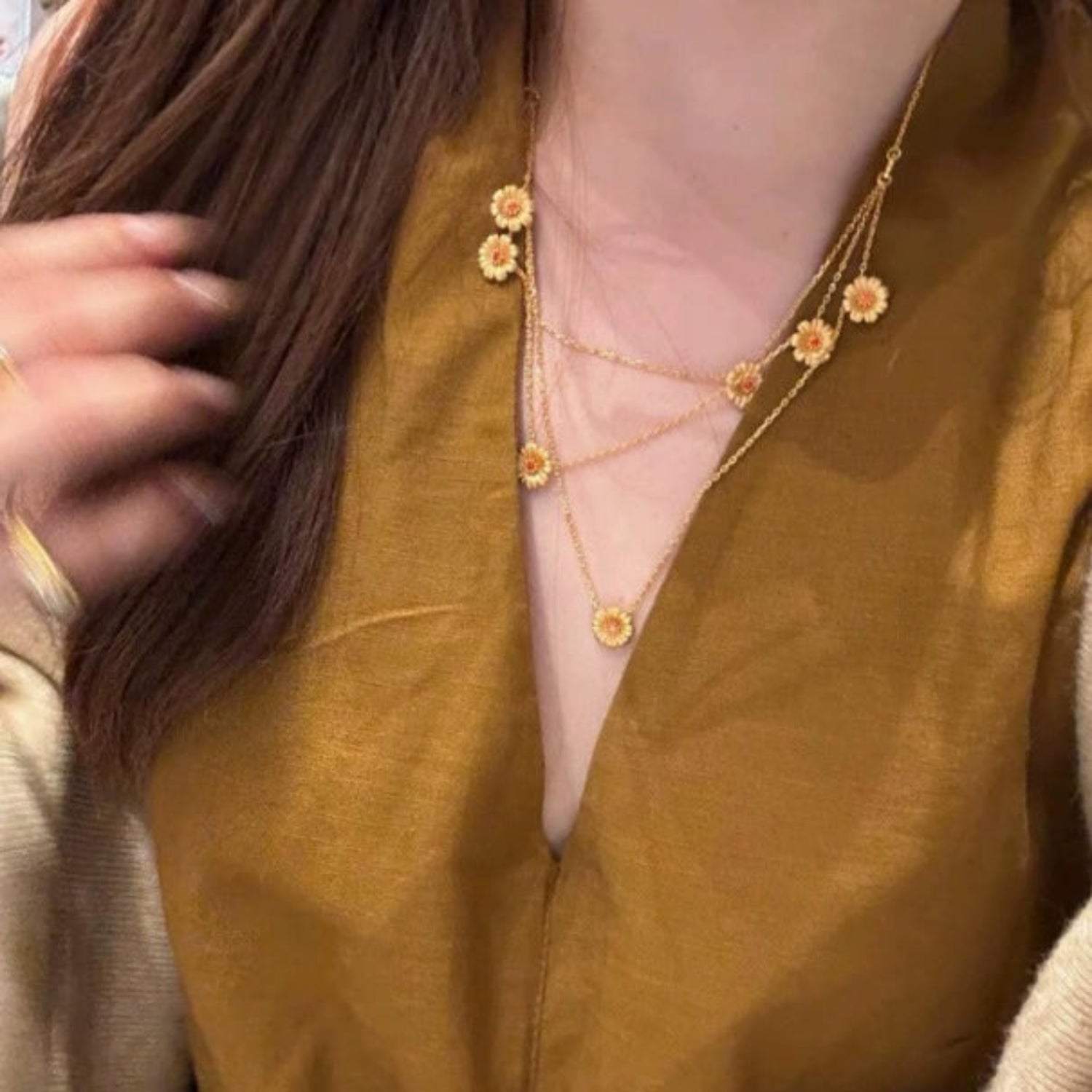 Layered Necklace With Daisy Flower Charm JLTN1697