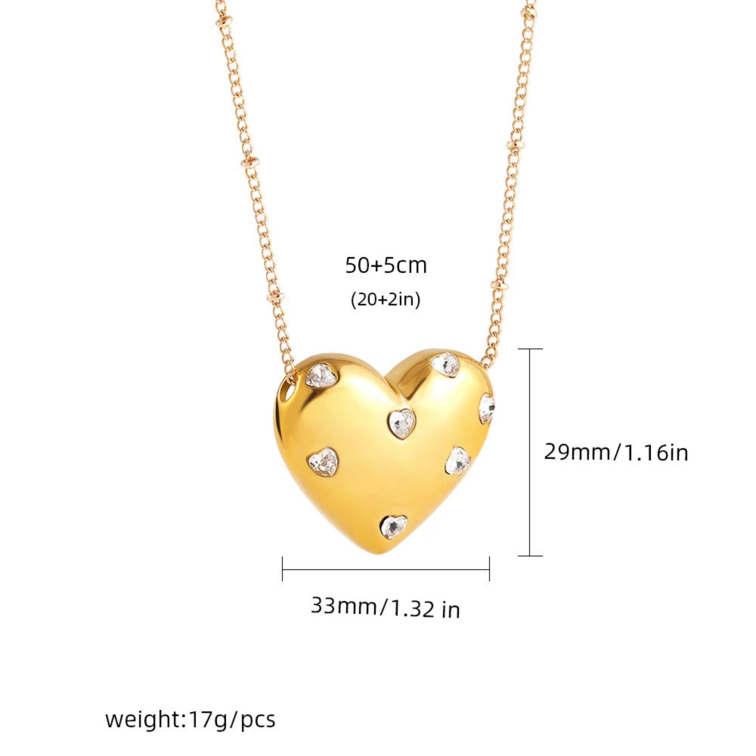 Oversized Puffy Heart Crystal Necklace JLTN1700