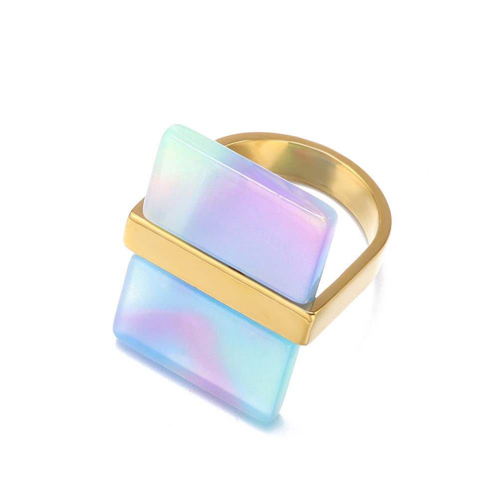 Blue Rectangular Shaped U Model Gold Rings JLTR0389