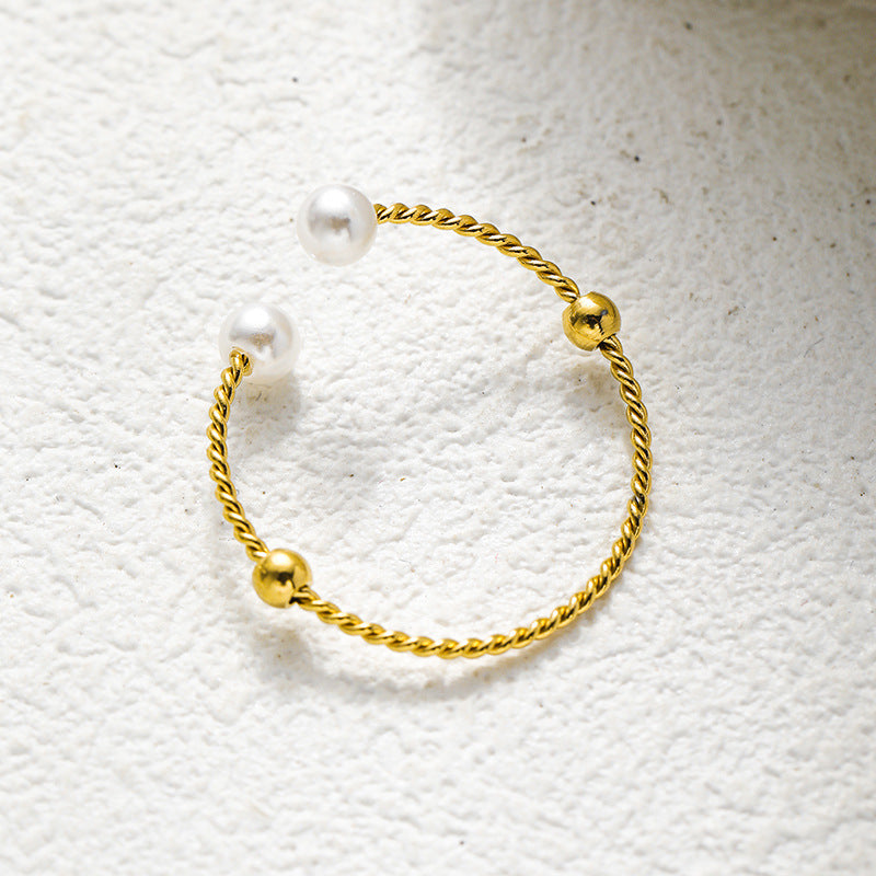 Double Twisted White Pearl Gold Rings JLTR0396