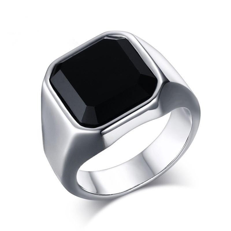 Silver Signet Ring with Black Onyx Stone Rings JLTR0401