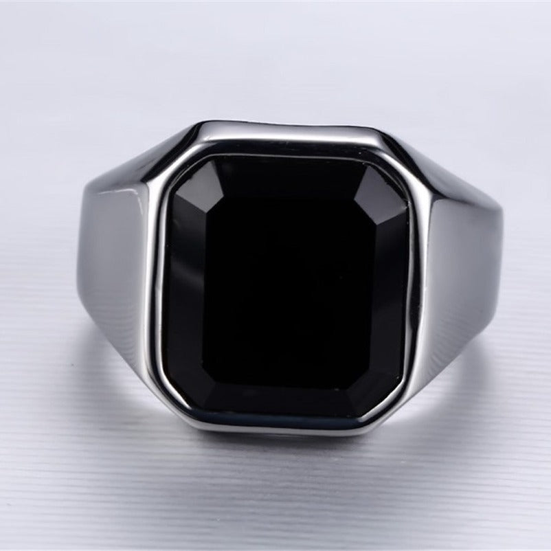 Silver Signet Ring with Black Onyx Stone Rings JLTR0401