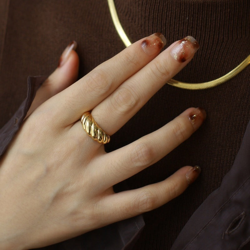 Artificial Trendy Croissant Dome Gold Rings JLTR0402