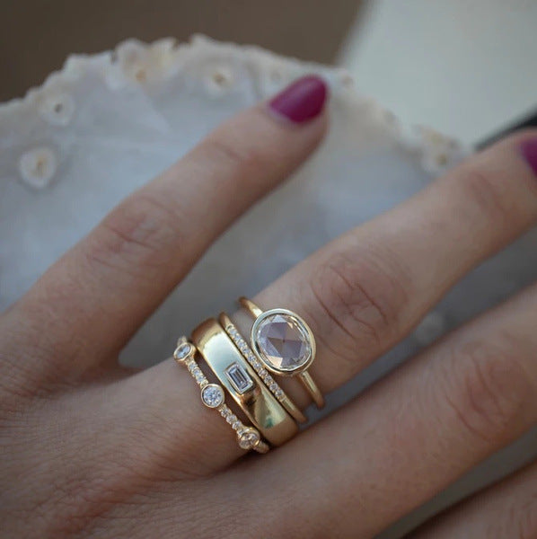 Fashionable Geometric Clear Zircon Luxe Rings JLTR0421