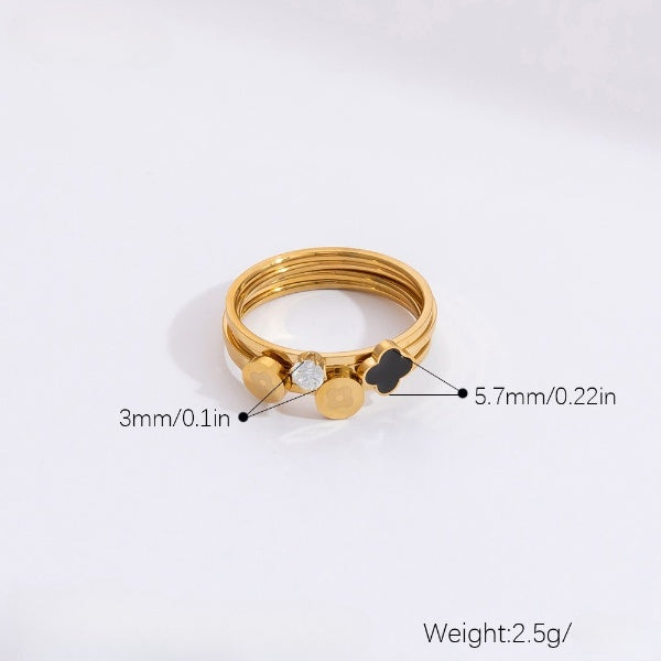 Multi Layer Double Floral Black Enamel Gold Ring JLTR0430
