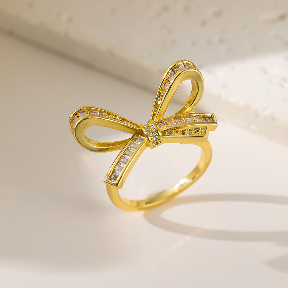 Chic Gold Bow Ribbon Ring JLTR0449
