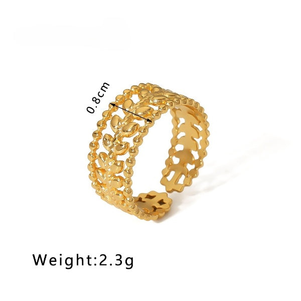 Elegant Gold Leaf Lattice Adjustable Ring Open JLTR0452