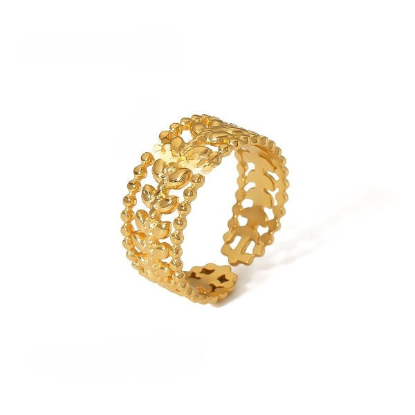Elegant Gold Leaf Lattice Adjustable Ring Open JLTR0452