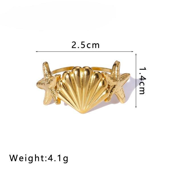 Seashore Starfish & Sea Shell Gold Ring JLTR0456