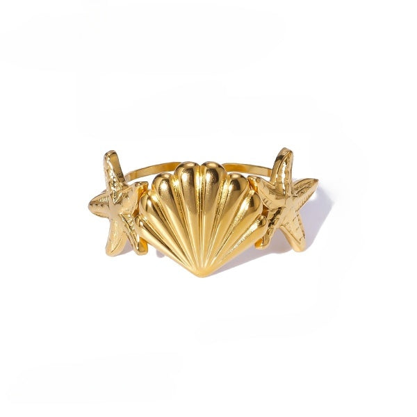 Seashore Starfish & Sea Shell Gold Ring JLTR0456