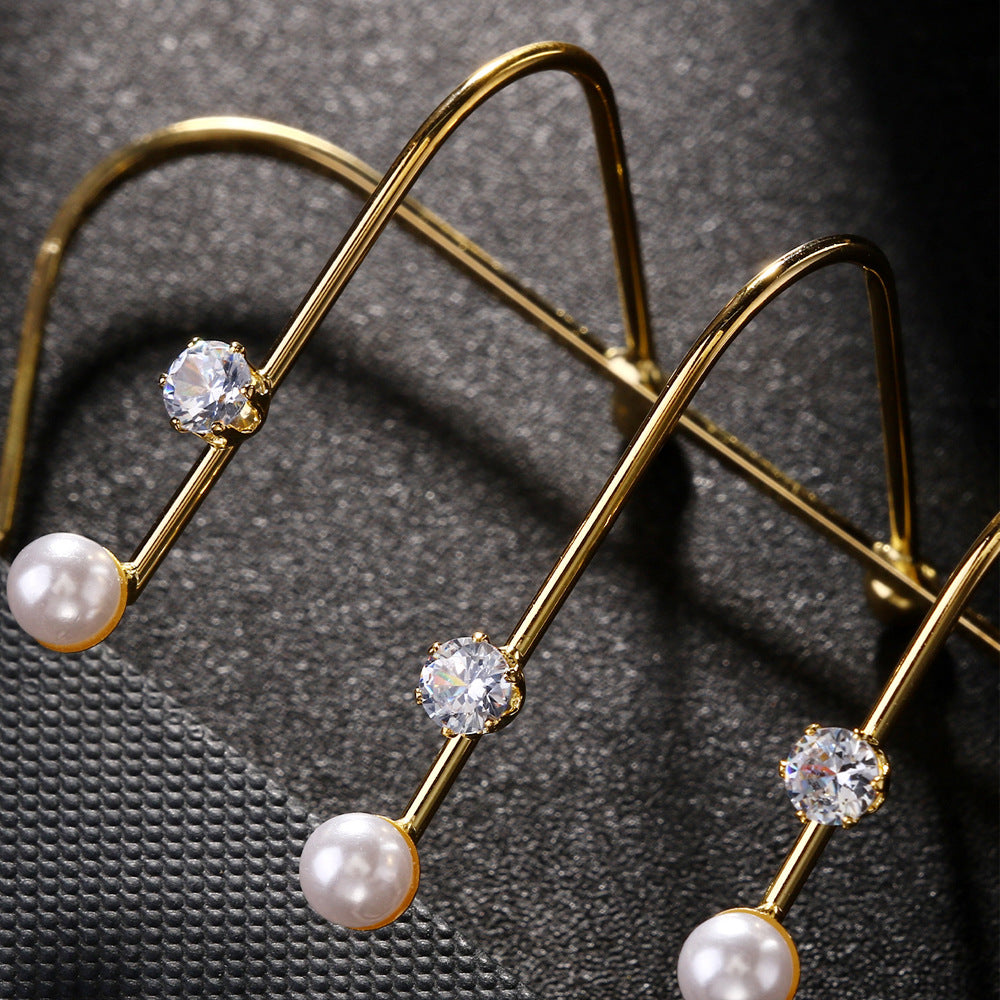 Sizzling Pearl and Crystal Multi-Finger Gold Ring jltr0504