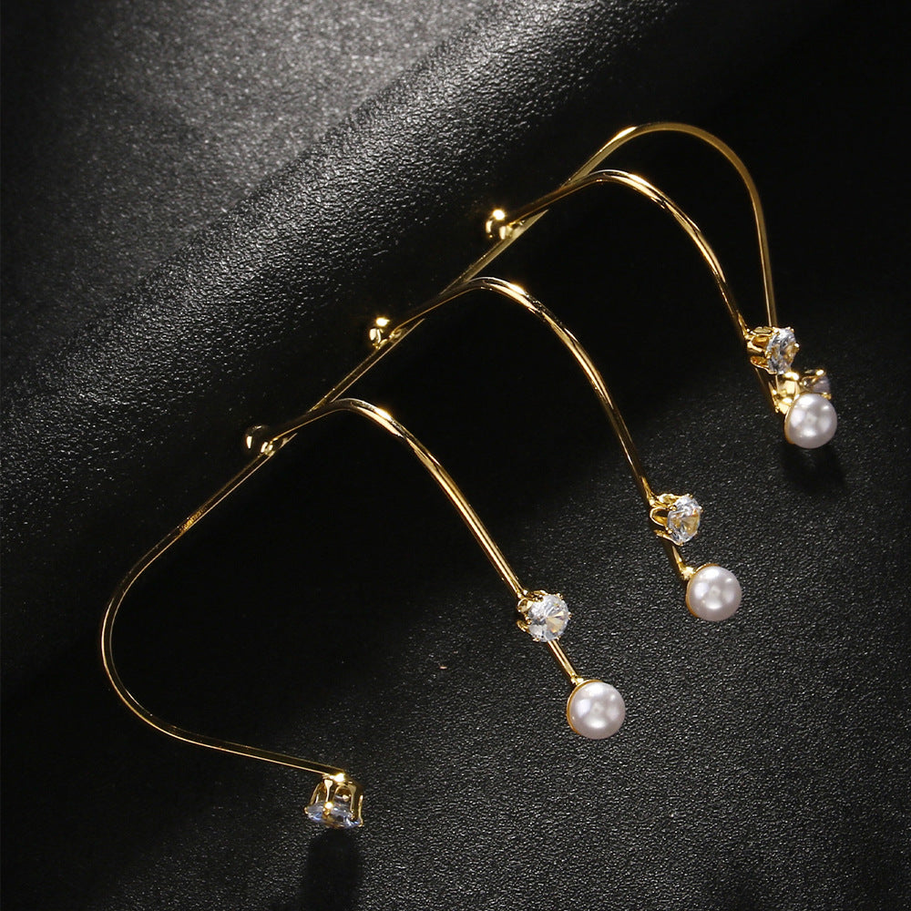 Sizzling Pearl and Crystal Multi-Finger Gold Ring jltr0504