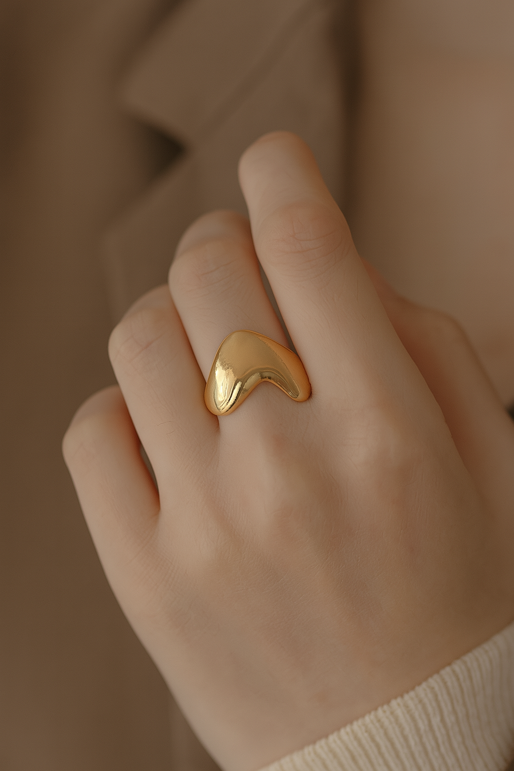 Golden Puff Heart Statement Ring JLTR0527